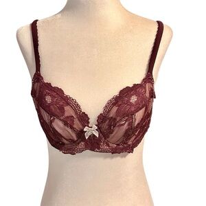 NWOT Victoria’s Secret Body by Victoria unlined Demi, 34B burgundy lace